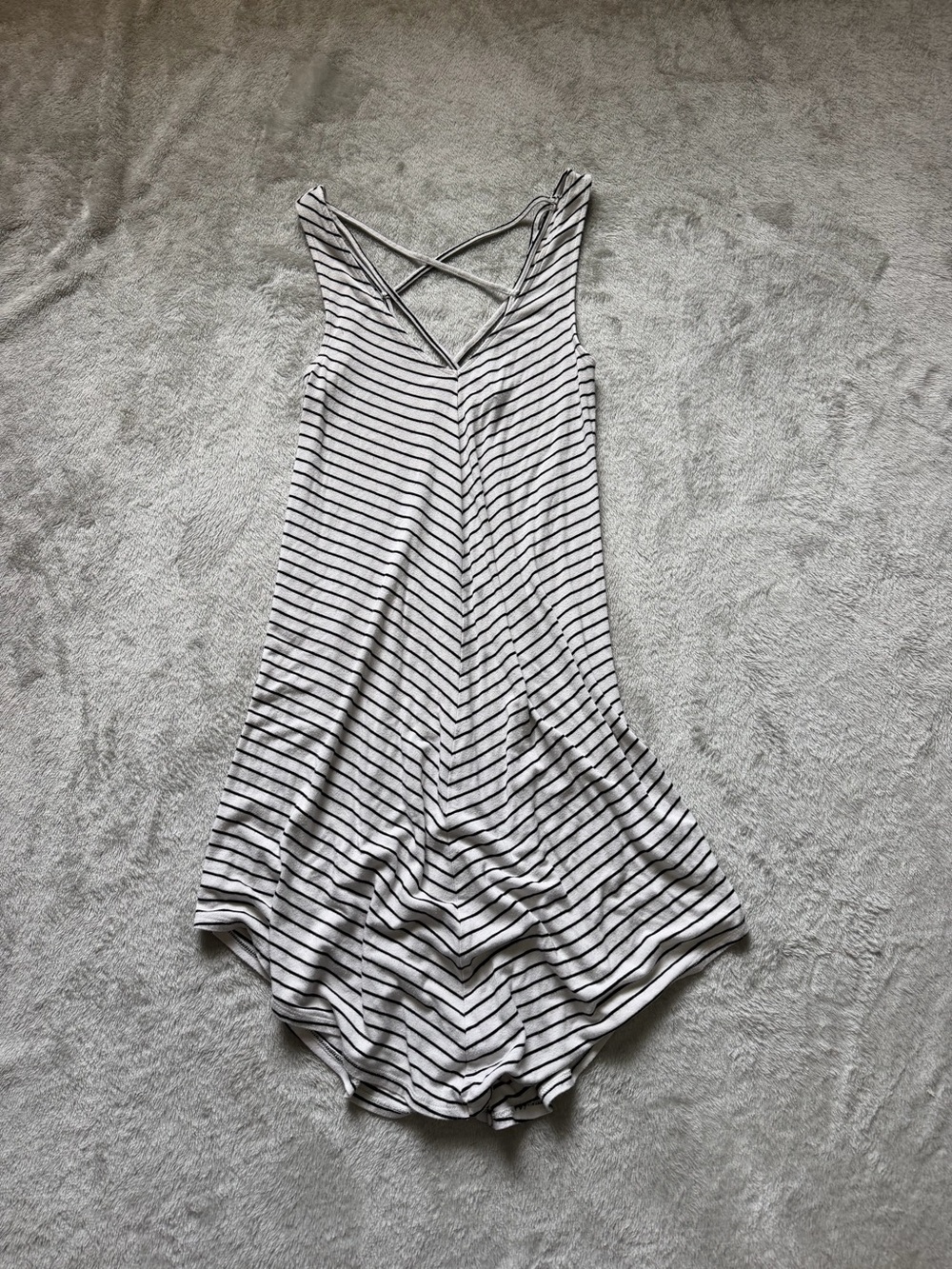 American Eagle Outfitters White & Black Striped V-Neck Mini Dress